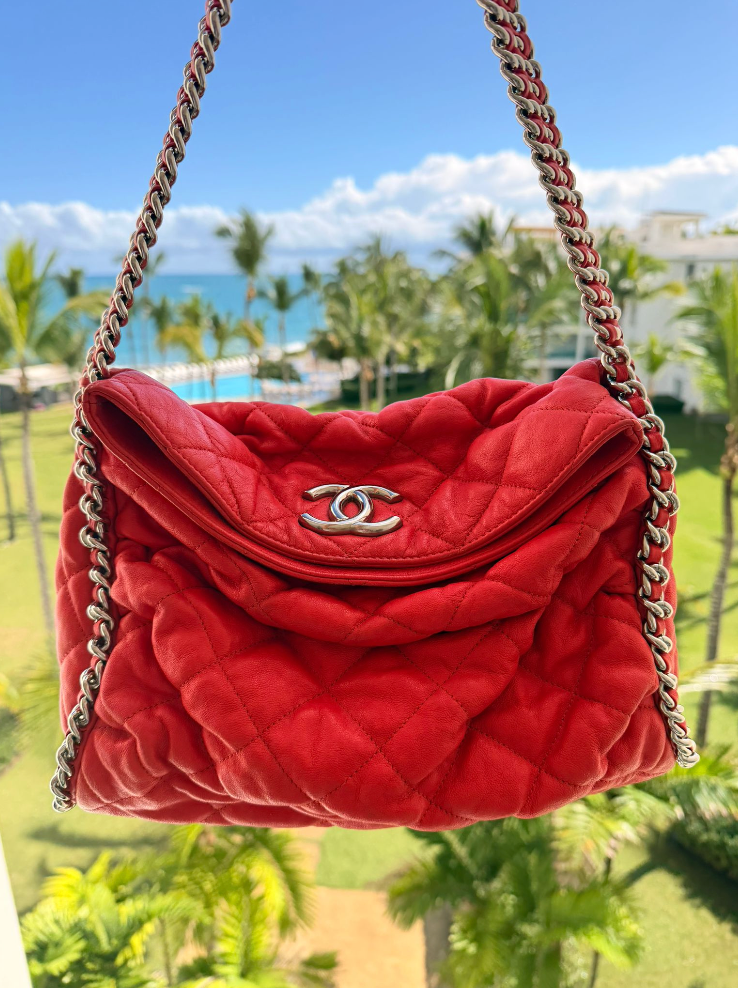 SOLD - Chanel Red Chain Around Bag